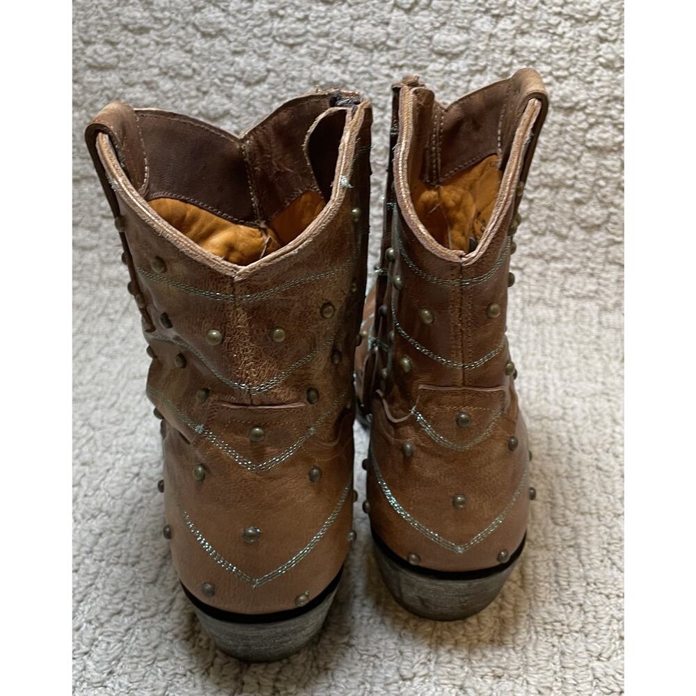 Old Gringo Brown Leather Studded Western Ankle Boots Womens 10B Turquoise Cowboy - Picture 11 of 13